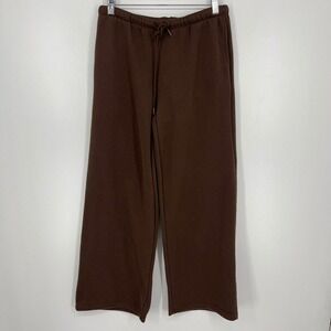 Chrome Riot Womens Wide Leg‎ Sweatpants Brown Fleece Elastic Waist Large